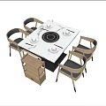 Square Dining Table With Marble Top Induction Cooker Four Chairs And Wooden Cabinet