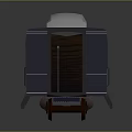 Blue Train Carriage Model With Shiny Surface And Windows On Gray Background