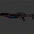 Futuristic Mechanical Crossbow Design With Red Blue Accents Bowstring And Grip