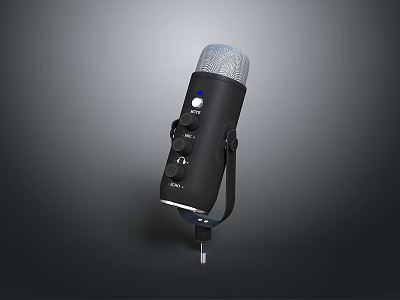 Professional Black USB Microphone With Control Buttons LED Indicator And Adjustable Stand 3d model
