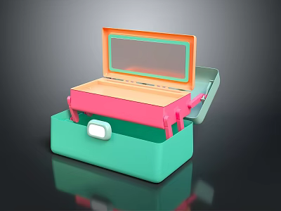 Colorful Makeup Storage Box With Mirror And Lock In Pink Orange Teal For Daily Necessities 3d model