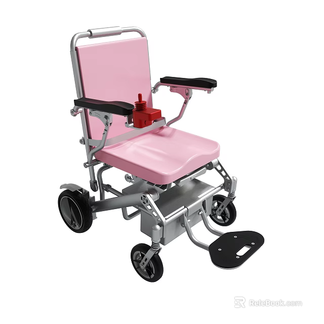 Pink Wheelchair With Black Armrests Red Component Silver Frame And Black Wheels 3d model