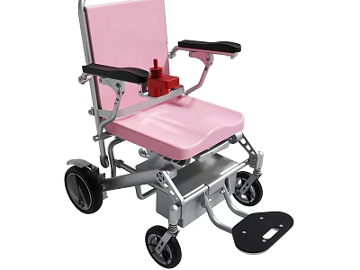 Pink Wheelchair With Black Armrests Red Component Silver Frame And Black Wheels 3d model