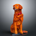 Orange Dog With Red Collar Sitting On Gray Background In Studio 3d model