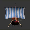 Red Ship Model With Blue And White Flag And Wooden Oars