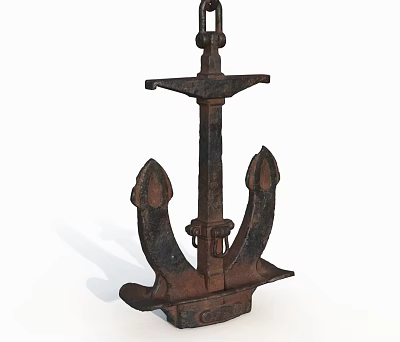 Heavy Duty Rusted Metal Marine Anchor Industrial Equipment With Chain Structure 3d model