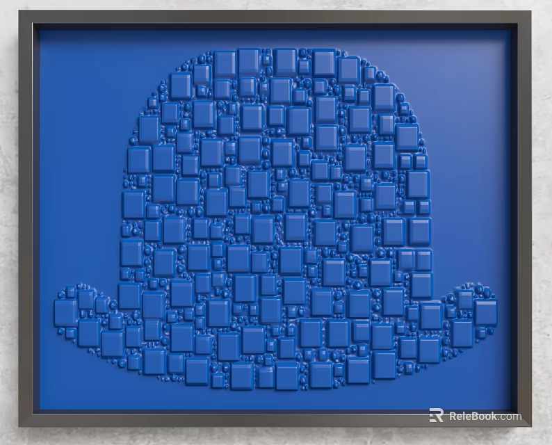 Framed Blue Wall Art With 3D Hat Shaped Square Tile Pattern Design 3d model 