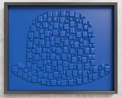 Framed Blue Wall Art With 3D Hat Shaped Square Tile Pattern Design 3d model