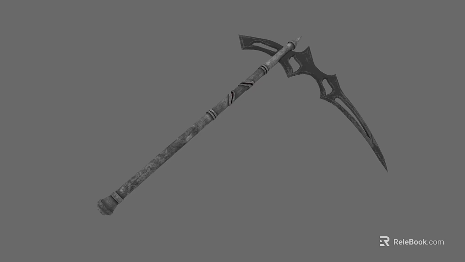Mythical Fantasy Scythe With Long Decorative Handle And Intricate Blade Design 3d model 