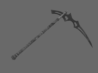 Mythical Fantasy Scythe With Long Decorative Handle And Intricate Blade Design 3d model