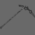 Mythical Fantasy Scythe With Long Decorative Handle And Intricate Blade Design