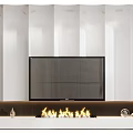 Modern TV Background Wall Design With Fireplace And White Storage Cabinets 3d model