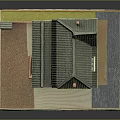 Red Brick Building Model With Green Roof Chimney Windows And Doors
