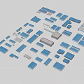 Industrial Factory Buildings 3D Models With Blue Roofs Various Shapes Different Sizes And Layout 3d model