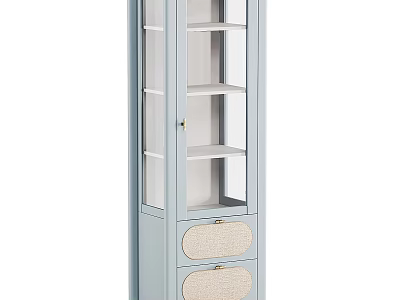 Light Blue Decorative Cabinet With Glass Door Interior Shelves And Woven Bottom Drawers 3d model