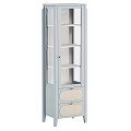 Light Blue Decorative Cabinet With Glass Door Interior Shelves And Woven Bottom Drawers