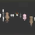 Farm Animal Character Models Including Pig Chicken Sheep Horse Standing On Reflective Surface