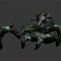 3D Rendered Mythical Creature Sculpture With Rough Textured Surface And Multiple Limbs