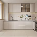 Modern Kitchen Interior Design With White Cabinets Glass Door Upper Cabinets And Vase On Countertop