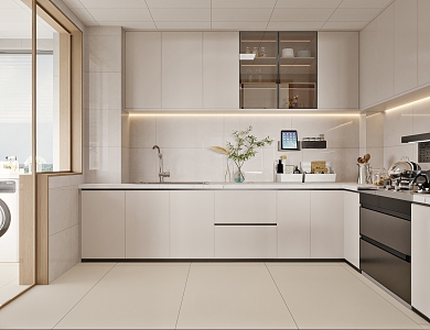 Minimalist Cream Style Kitchen 3d model