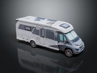 Modern White Camper Van With Roof Skylight Windows And Side Doors 3d model