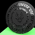 Black Circular Weapon Featuring Wolf Head Design And Intricate Geometric Patterns 3d model