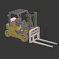 Yellow Forklift Model With White Forks And Gray Cabin On Black Background