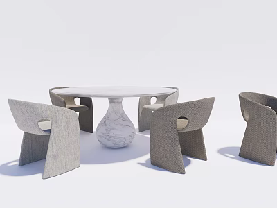 Modern Dining Table Set With Round White Marble Tabletop And Gray Chairs 3d model