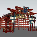 Traditional Chinese Architectural Structure With Red Gold Decor Lanterns And Plaque 3d model