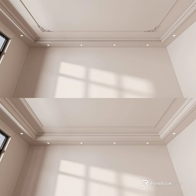 Elegant Modern Ceiling Design With Decorative Molding Recessed Lights And Light Beige Walls 3d model 