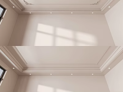 Elegant Modern Ceiling Design With Decorative Molding Recessed Lights And Light Beige Walls 3d model