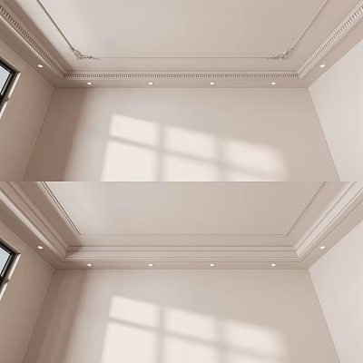 Elegant Modern Ceiling Design With Decorative Molding Recessed Lights And Light Beige Walls 3d model