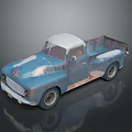 Vintage Blue Pickup Truck With White Roof And Rusty Body Details