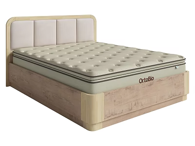 Modern Double Bed With Upholstered Headboard Wooden Frame And Ortego Tufted Mattress 3d model