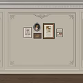 Elegant Sofa Background Wall With Intricate Panel Molding And Framed Artworks 3d model