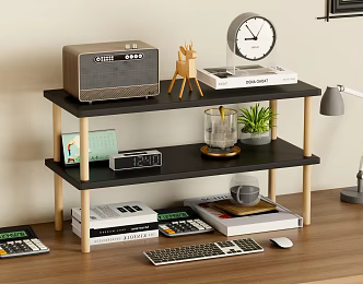 Modern Simple Solid Wood Table Storage Rack Double-Layer Storage Rack Partition Desk Shelf Antique Log Style Desktop Ornaments Layered Storage Rack 3d model