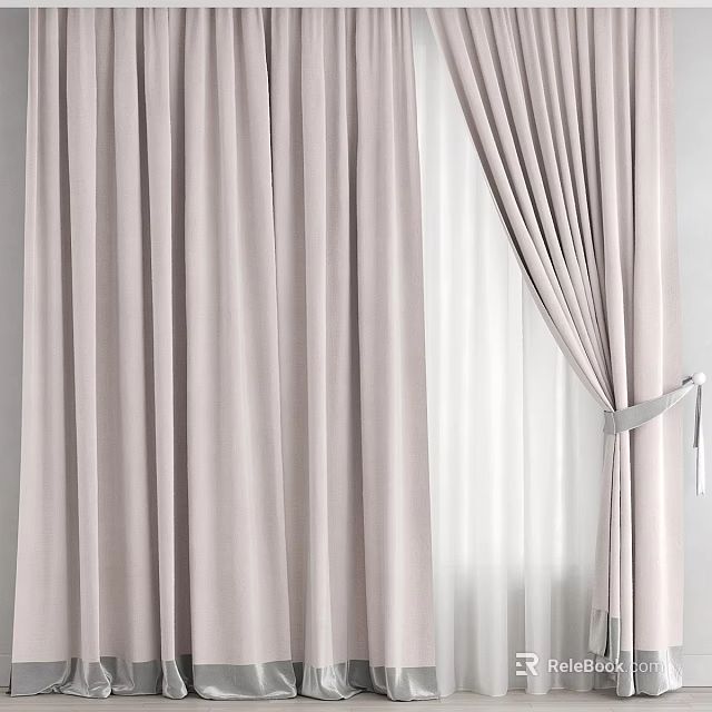Elegant Light Filtering Soft Fabric Curtains for Modern Interior Window Treatment with Draped Design 3d model 