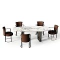 Modern Marble Dining Table Set With Brown Chairs And Metal Legs 3d model