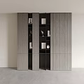Modern Minimalist Gray Wooden Bookcase Interior With Multiple Shelves Books And Decorative Items