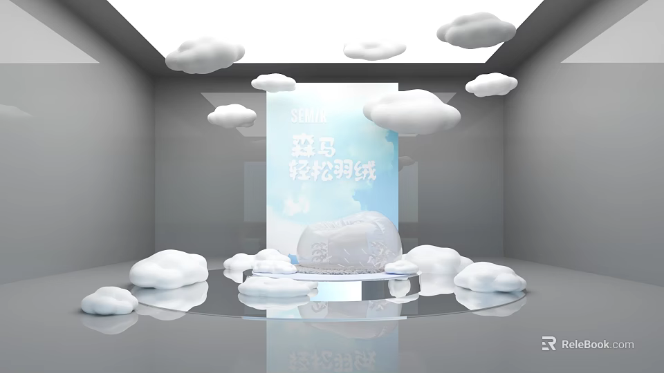 Cloud Themed Interactive Zone With Lightweight Down Product And Decorative Clouds 3d model