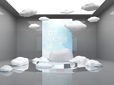 Cloud Themed Interactive Zone With Lightweight Down Product And Decorative Clouds 3d model