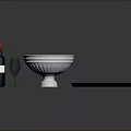 Appetizing Food Serving With Wine Bottle Glass Silver Bowl And Black Tray Setup