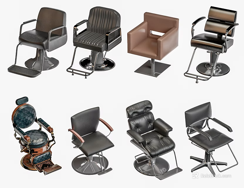 Different Stylish Stools With Modern Design Leather Seats Metal Frames And Backrest Styles 3d model 