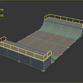 Wooden Skateboard Ramp With White Railings And Metal Base On Black Background