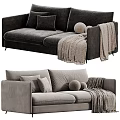 Comfortable Sectional Sofa In Living Room With Plush Pillows Knitted Blanket And Decorative Balls