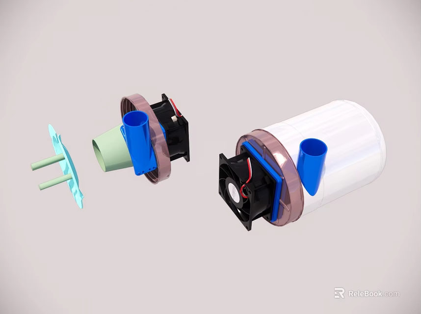 Mechanical Components With White Cylindrical Casing Blue Connectors And Black Pink Parts 3d model 