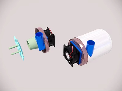 Mechanical Components With White Cylindrical Casing Blue Connectors And Black Pink Parts 3d model