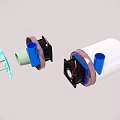Mechanical Components With White Cylindrical Casing Blue Connectors And Black Pink Parts