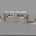 Modern Lounge Area Interior With Wooden Pergola Display Counters And Green Plants