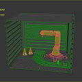 Grey Enclosed Automated Equipment With Yellow Robotic Arm And Internal Machinery